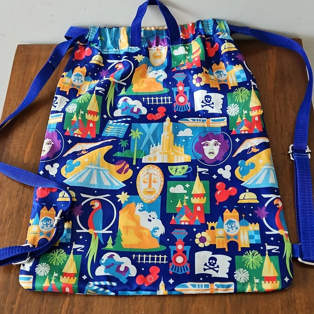 Disney Parks Rides Retro Style Cinch Sack Bag Drawstring Backpack